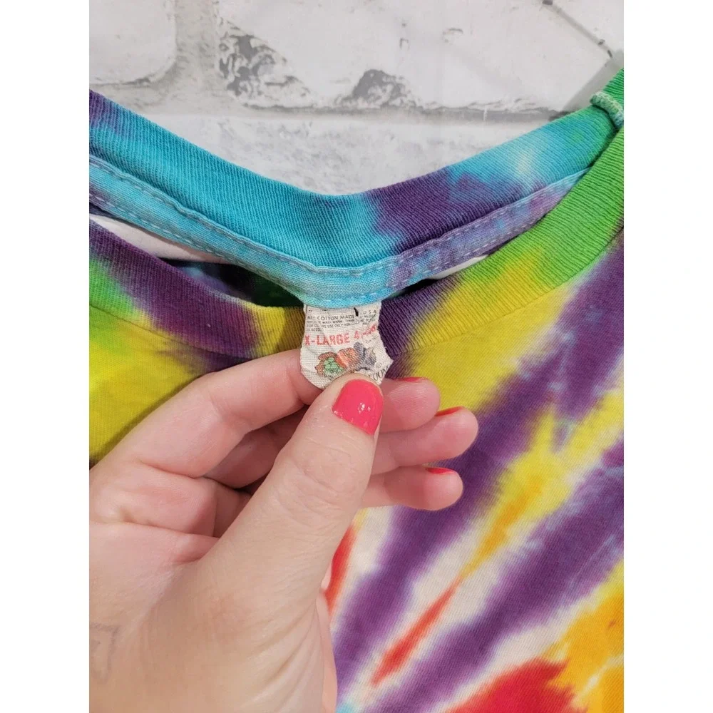 Vintage 90s Blank Tie Dye Single‎ Stitch Shirt Fruit Of The Loom Sz XL Colorful